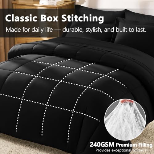 CozyLux Oversized King Comforter Set Black - 7-Piece Bed in a Bag