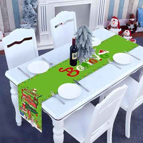 Christmas Table Runner, Linen Christmas Table Runner Merry Christmas Tablecloth Christmas Xmas Winter Holiday Home Kitchen Dining Room Table Decorations 13x72 Inch (Party)