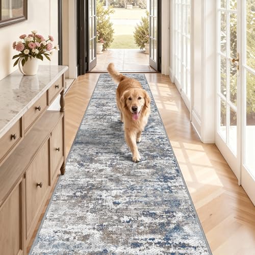 Abstract Multi Long Hallway Runner Rug 2.6x12ft Non Slip Textured Entryway Mat - 2'7" x 12' Variation