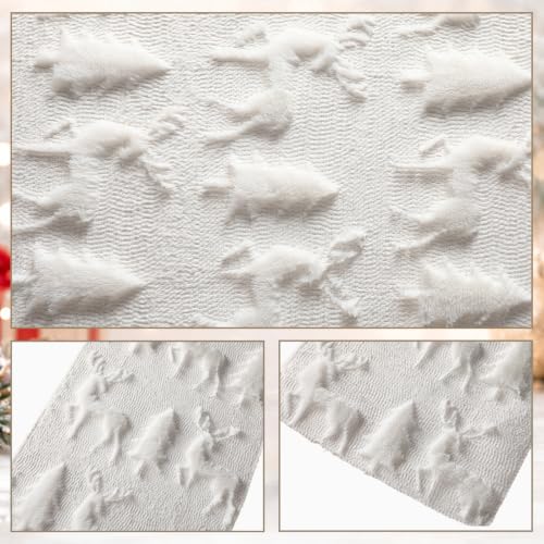 Cream White Christmas Faux Fur Tree Elk Table Runner 13x72 Inch - Windkream Snowy Holiday Decor