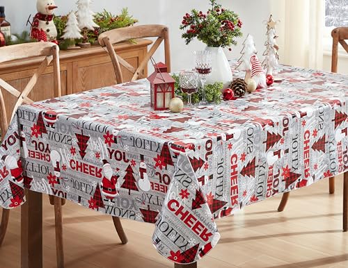 Newbridge 52 x 52 Inch Christmas Vinyl Tablecloth with Flannel Backing – Joy & Cheer Holiday Design