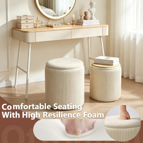 Beige Royal Windsor Round Storage Ottoman Set of 2 - Vanity & Footrest