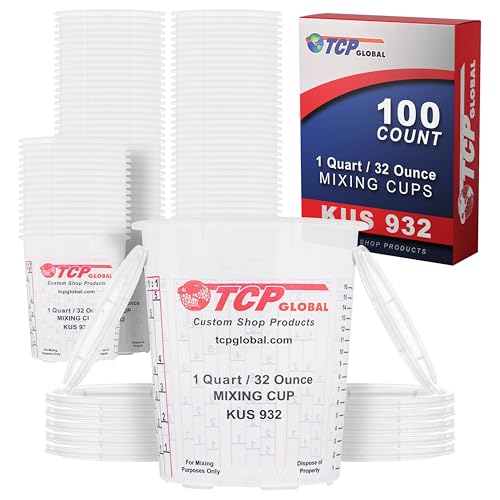 Custom Shop Paint Mixing Cups - 32-Ounce, Box of 100 with Lids - Plastic Resistor