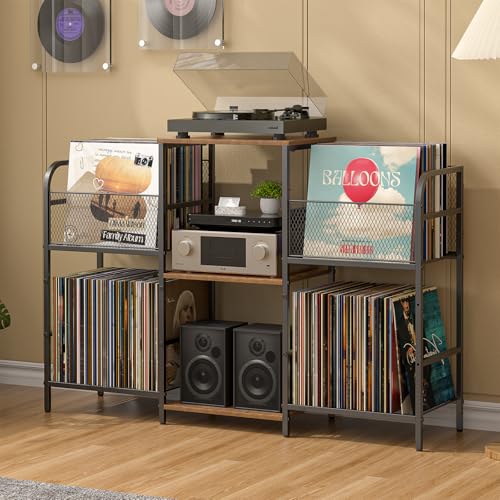 3IngSeagulls Record Player Stand with Vinyl Storage & LED Light - Standard