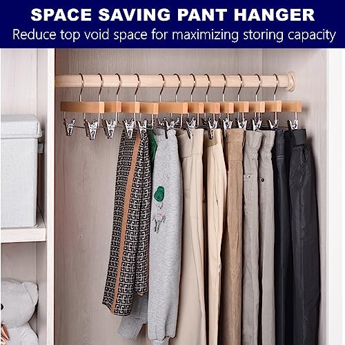Amber Home 24 Pack Wooden Pants Hangers with Adjustable Clips, 14"