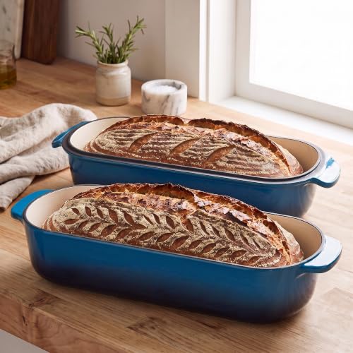 Enamel Cast Iron Loaf Pan with Lid - 12.5x5.5 inch, 5QT, Lake Blue