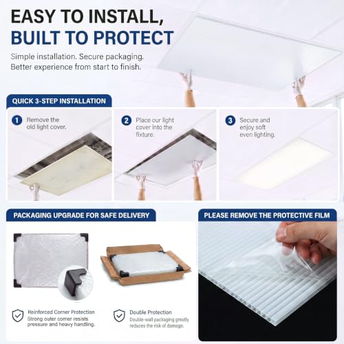 Pushglossy 6 Pack Fluorescent Light Covers 23.75x47.75 inch Milky White Ceiling Diffusers