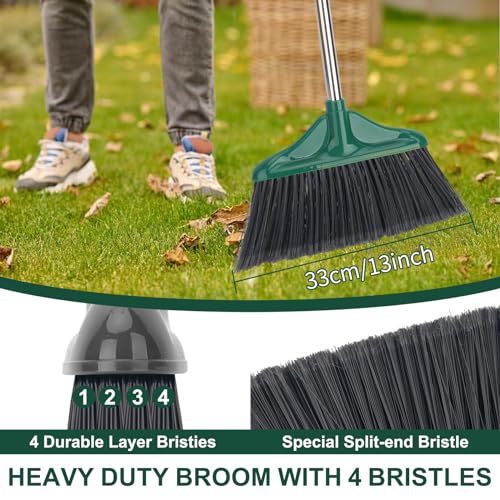 Heavy Duty Indoor & Outdoor Broom with 61-Inch Handle - Green