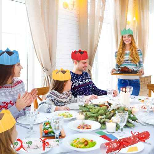 CCINEE 100Pcs Christmas Paper Crowns Hats for Crackers, Christmas Cracker Hats Bulk DIY Xmas Party Hat for Popper Fillers Holiday Party Favor