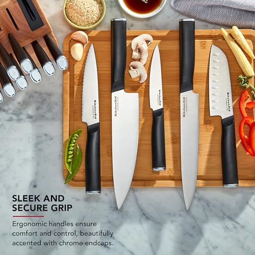 KitchenAid 14-Piece Stainless Steel Knife Set with Built-In Sharpener - Natural Finish