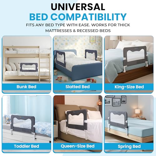 Toddler Bed Rail Guard - Adjustable Fit for Twin, Full, Queen & King Beds - Grey / 35.5"-47" L x 20.5"-25.6" H - ASTM Certified Safety