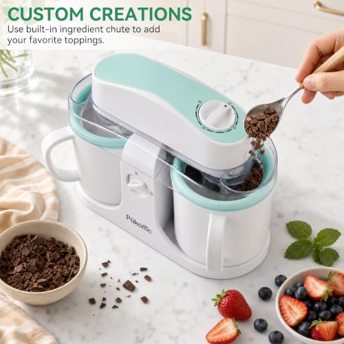 Pukomc Swirl Ice Cream Maker Machine with 2 Freezer Cups - White Green, 0.9 Quarts