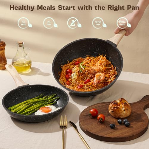 SODAY 13-Piece Non-Stick Pots and Pans Set Black Granite Induction Cookware - Variation: Black, 13 Pieces
