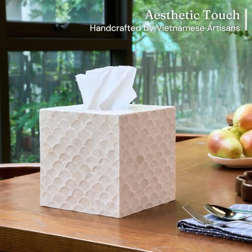 Square Capiz Shell Tissue Box Cover - Coastal Decorative Holder