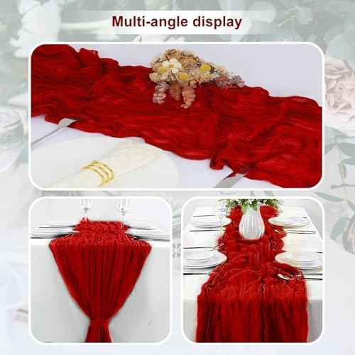1 Pack Burgundy Cheesecloth Table Runner 35x120 Inch 10Ft Rustic Gauze Cheese Cloth Table Runner Sheer Cheesecloth Table Runners for Wedding Party Bridal Shower Decoration