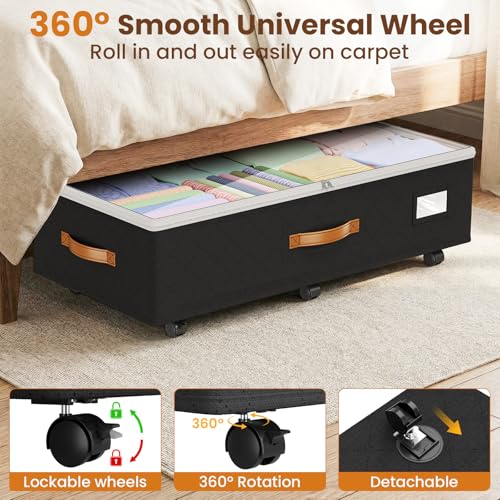 Budding Joy Black 80L 2 Pack Adjustable Under Bed Storage with Wheels