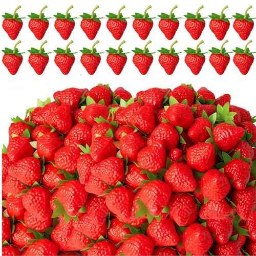 20PCS Artificial Strawberry Plastic Strawberries Lifelike Fruit Home Kitchen Cabinet Ornament Party Photography Prop Halloween and Christmas Decorations