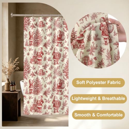 Christmas Shower Curtain with 12 Hooks, 72x72 Inches - Festive Bath Decor (Pack of 1)