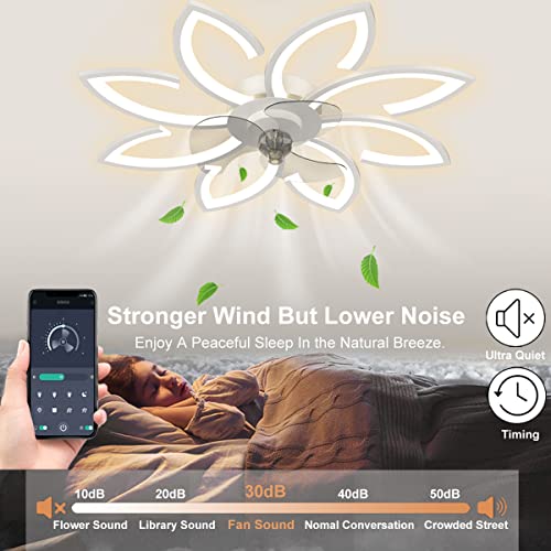 35-Inch Bladeless Ceiling Fan with Lights - White, 3-Color Dimmable LED, Remote & App Control, Low Profile, Modern Design - Variation: White