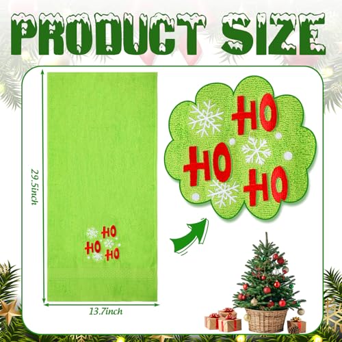 Green Christmas Hand Towels 2 Pack — Snowflake Embroidered Cotton, 29.5 x 13.8 in