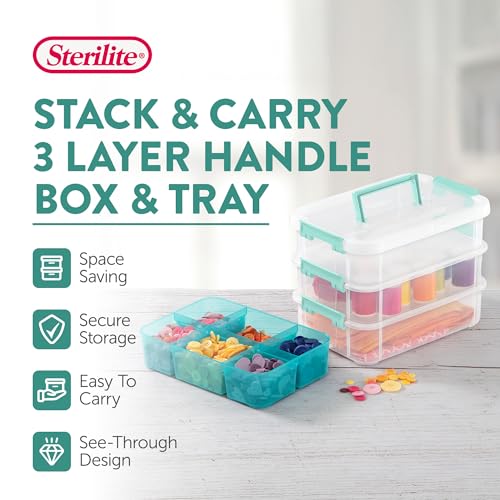 Sterilite Stack & Carry 3-Layer Handle Storage Bins 6 Pack, Small Clear Latch Boxes