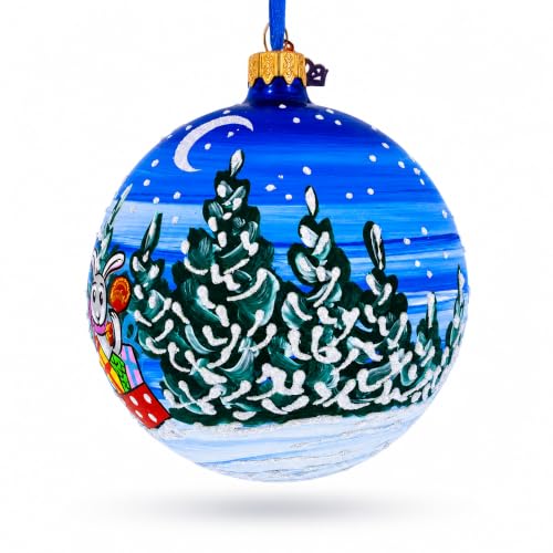 Santa in Sleigh with Reindeer Glass Ornament - 4 Inch Hand-Painted Christmas Gift