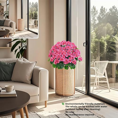 Artificial Geranium Bush - 20 Inch Outdoor Potted Faux Plant for Garden, Porch & Patio - Dark Pink, UV Resistant, 2 Pack