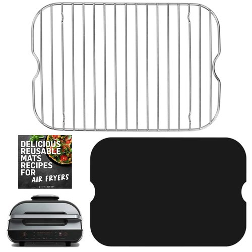 Air Fryer Rack Accessories for Ninja Foodi Smart XL 6-in-1 FG551 and Reusable Liner Accessory for Indoor Grill and Airfryer Cooking, Baking and Dehydrating, Stainless Steel, Paper Liner Replacement