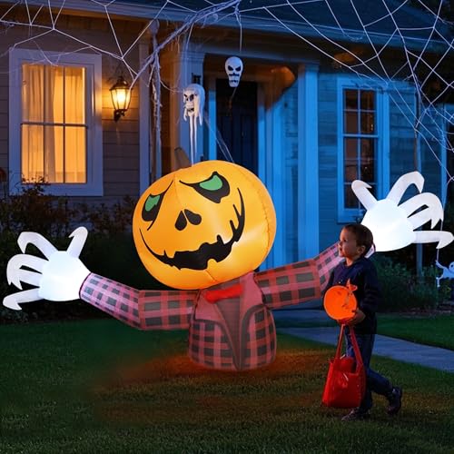 7FT Halloween Inflatable Pumpkin Ghost Outdoor Decoration with Lights