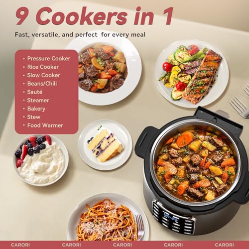 Electric Pressure Cooker 9-in-1 6 Qt Stainless Steel Inner Pot Black - Programmable Multi-Function Cooker