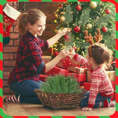 30pcs Evergreen Fake Pine Needles Picks, Artificial Pine Branches for Christmas Tree Filler, Christmas Greenery Stems DIY Accessories for Wreath Making Supplies Holiday Decor (30)