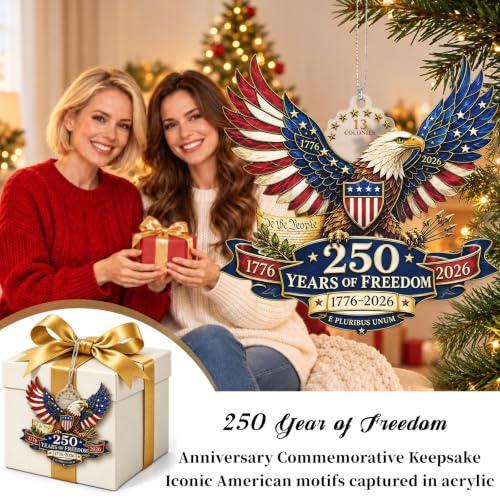 250th Anniversary USA Ornament - Patriotic Bald Eagle Acrylic Christmas Keepsake