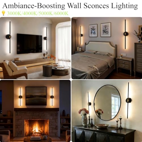 iThird Black Wireless Rechargeable Wall Sconce Set of 2 - 10,000mAh, 31.5 Inch, Dimmable & 360° Rotatable, Touch & Remote Control for Bedroom Living Room Hallway