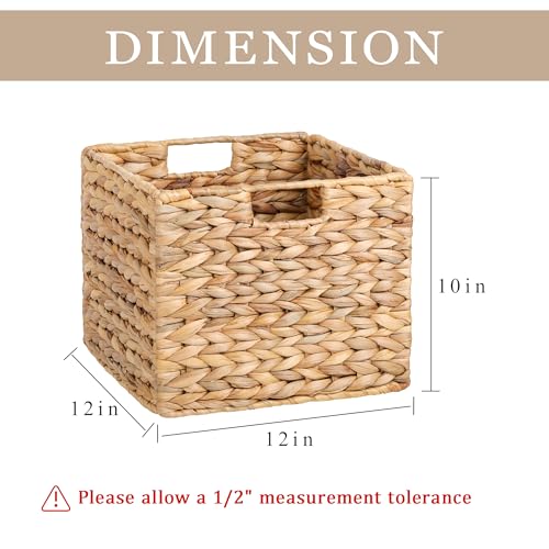 4 Pack Water Hyacinth Storage Baskets - Foldable Wicker Cubes for Pantry & Shelves