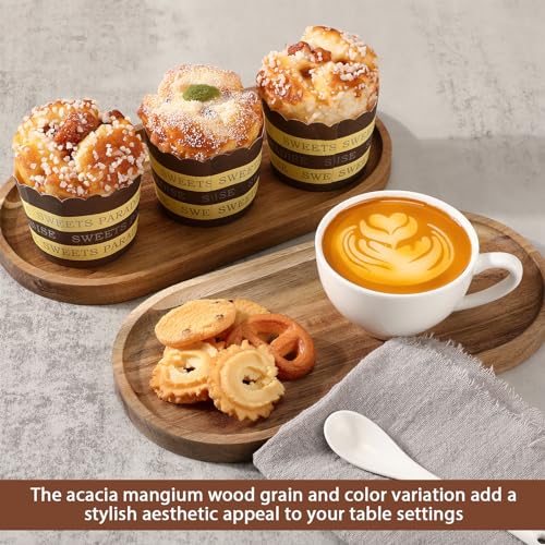 Wenqik 36 Pcs Acacia Wooden Serving Trays Oval 10x5 Inch - Durable & Stylish