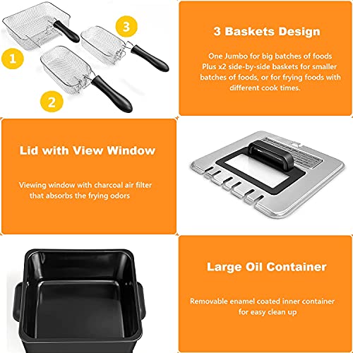 SIMOE 5.3QT Deep Fryer with Basket - 5L Silver, Adjustable Temp & Easy Clean