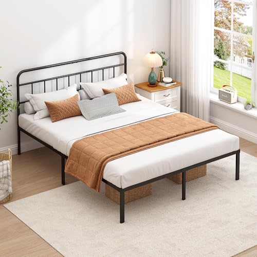 King Bed Frame with Classic Headboard - 12 Inch Support, Black