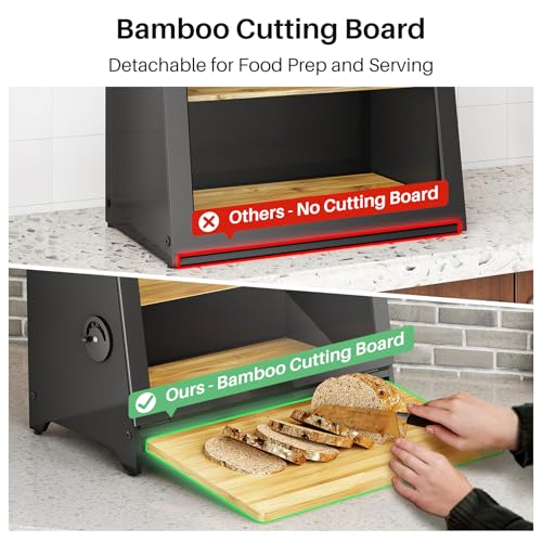SNTD Airtight Bread Box for Kitchen Countertop, Bamboo Cutting Board,
