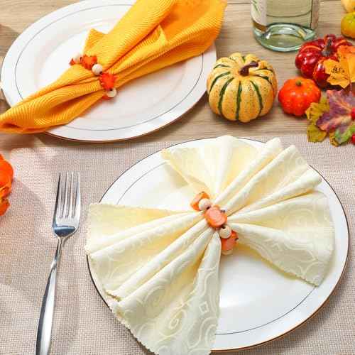 KPOSIYA Fall Napkin Rings Set of 6, Thanksgiving Pumpkin Maple Leaf Napkin Rings for Table Decor, Wooden Napkin Holder Buckle for Holiday, Halloween, Fall Banquet, Home Party, Wedding Supplies