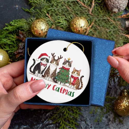 Nurawo Cat Christmas Ornament – Meowy Catmas Ceramic Xmas Ornament Gift