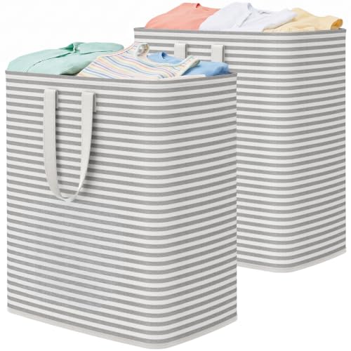 Large Laundry Basket 100L Grey Collapsible & Freestanding - 2 Pack