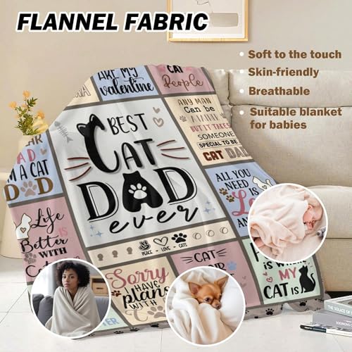 Cat Dad Blanket 60x50 inches - COALNDM Cat Lovers Gift for Dad, Fathers Day