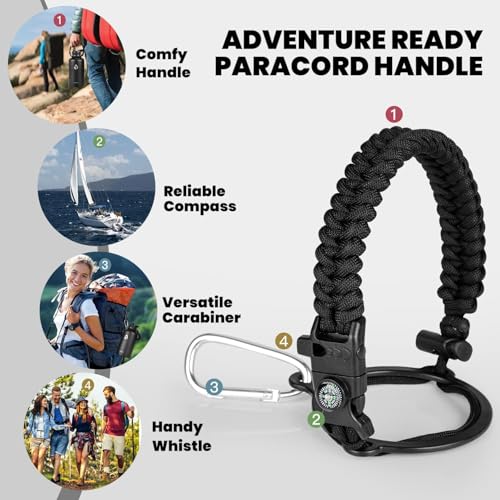 RAYMYLO 128 oz Insulated Water Bottle - Black, Triple Wall Stainless Steel, Leak-Proof, + Paracord Handle