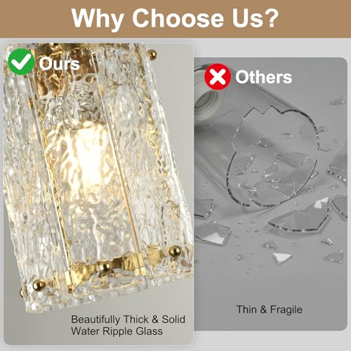 Modern Gold Water Ripple Glass Pendant Lights for Kitchen Island & Dining Room - 2 Pack