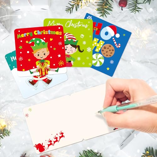 Mini Christmas Greeting Cards 24 Pack - Cute Holiday Note Cards with Envelopes & Stickers