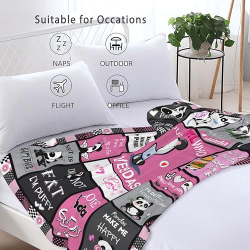 Panda Blanket for Girl Woman Cute Pandas Gifts Fluffy Flannel Blanket Throw Bed Couch Pink Room Decor Birthday (Pink Black, 40x50 Inch, Panda)