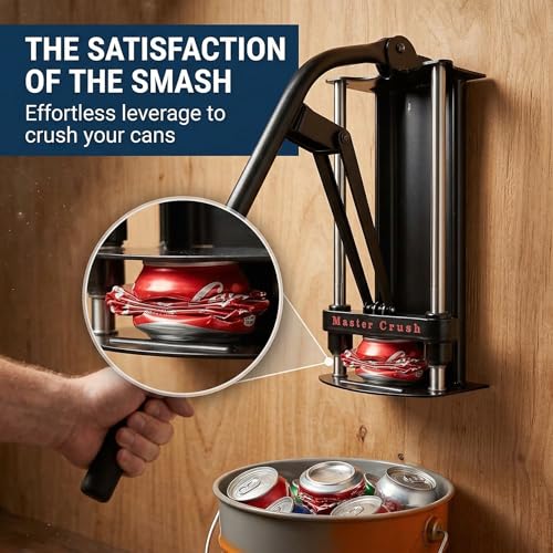 Heavy Duty Wall Mount Can Crusher for Recycling 12oz-32oz Aluminum & Plastic Bottles