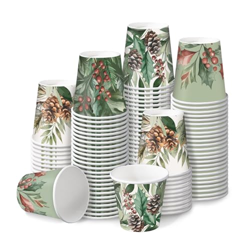 RUSPEPA Christmas Pinecone 3oz Paper Cups 100 Pack - Holiday Party Disposable Cups