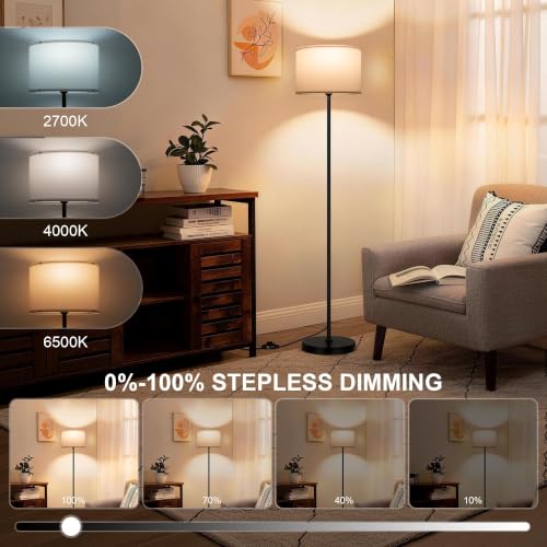 Floor Lamp for Living Room & Bedroom - White Smart RGB Dimmable Standing Light with Remote