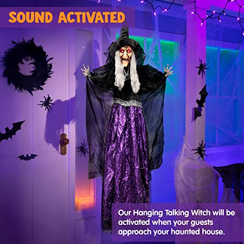 47-Inch Light-Up Talking Halloween Witch Decor Outdoor Indoor Haunted House Animatronics
